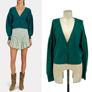 Intermix Christy Puff‎ Sleeve Cardigan Teal Blue Green Size Large